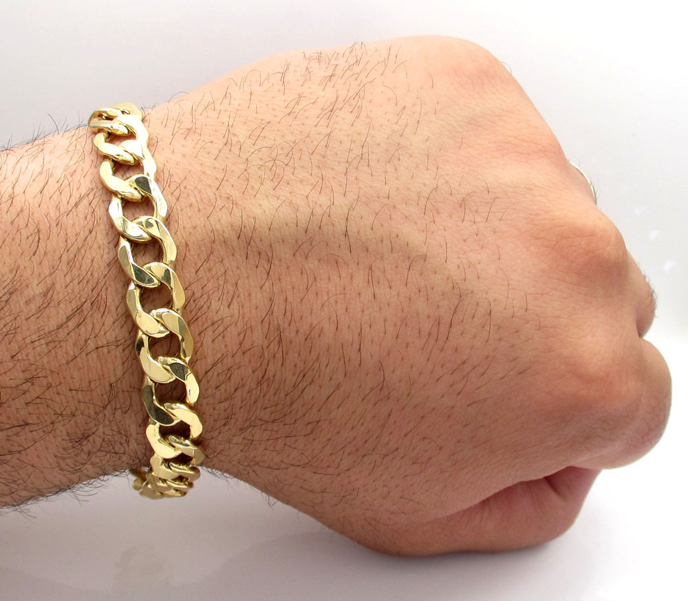 Buy 10k Yellow Gold Thick Hollow Cuban Bracelet 9 Inch 11mm Online at ...