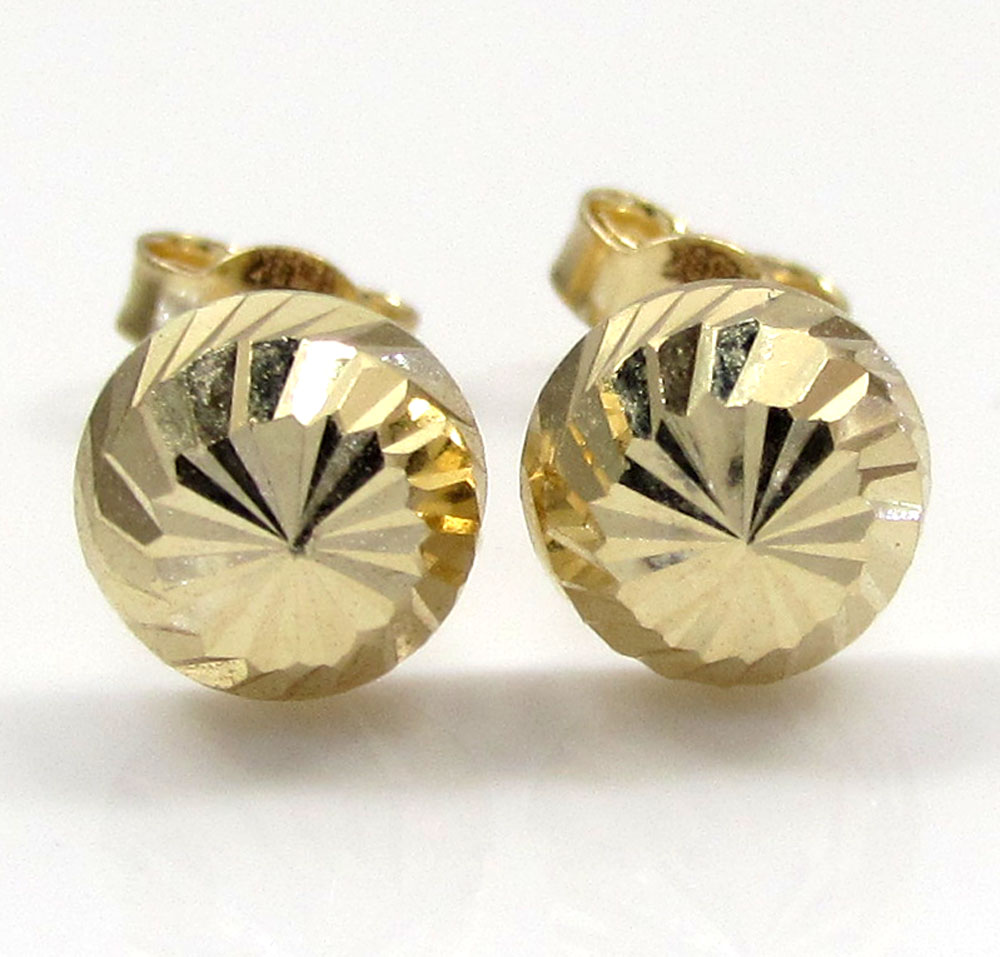 14k yellow gold diamond cut 6mm sphere earrings - Image 2
