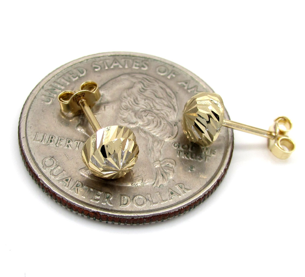 14k yellow gold diamond cut 6mm sphere earrings - Image 3