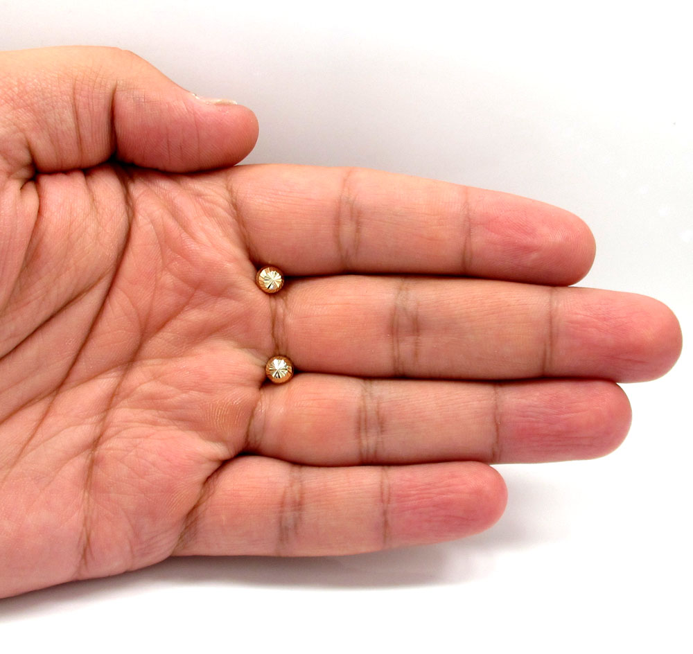 14k yellow gold diamond cut 6mm sphere earrings - Image 4