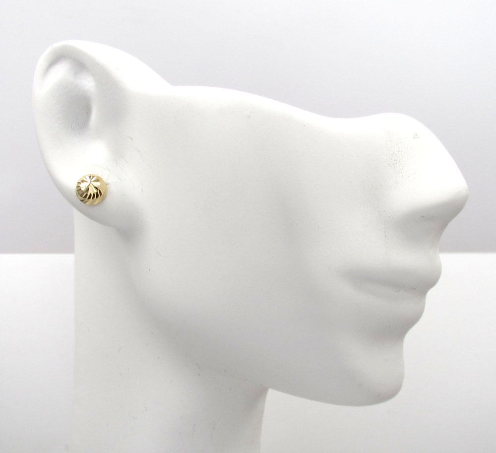 14k yellow gold diamond cut 6mm sphere earrings - Image 5