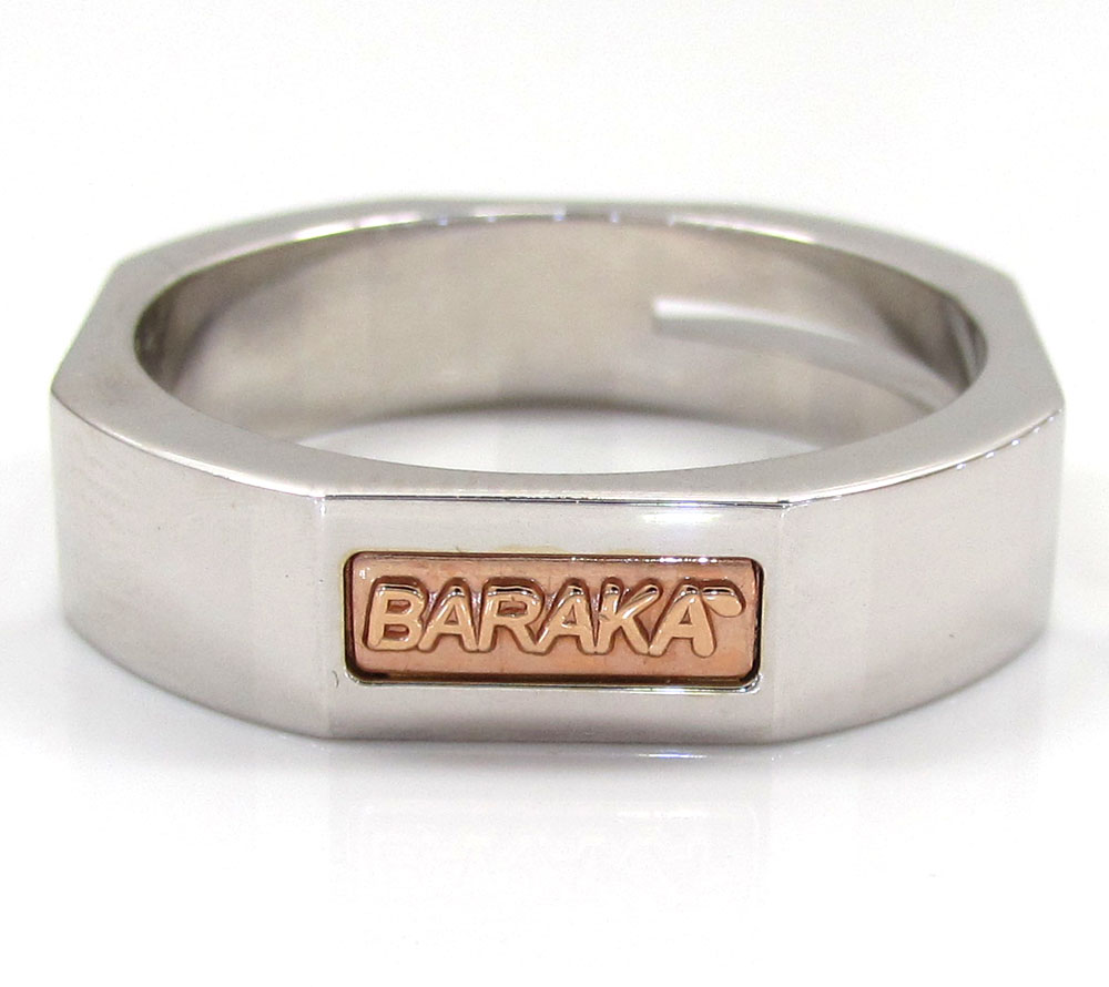 Mens baraka 18k white gold diamond hexagon ring 0.07ct