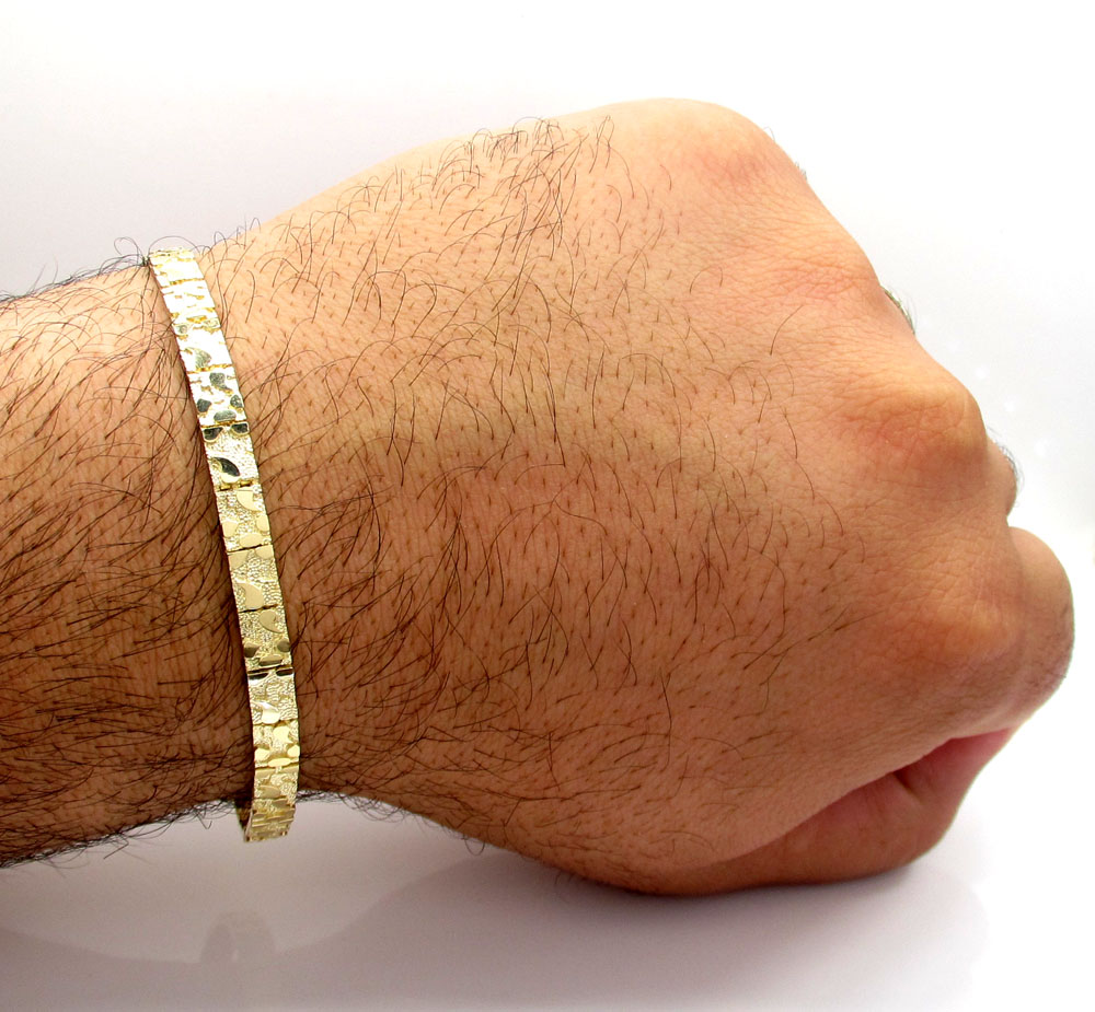 10k yellow gold solid skinny nugget bracelet 8.50 inch 