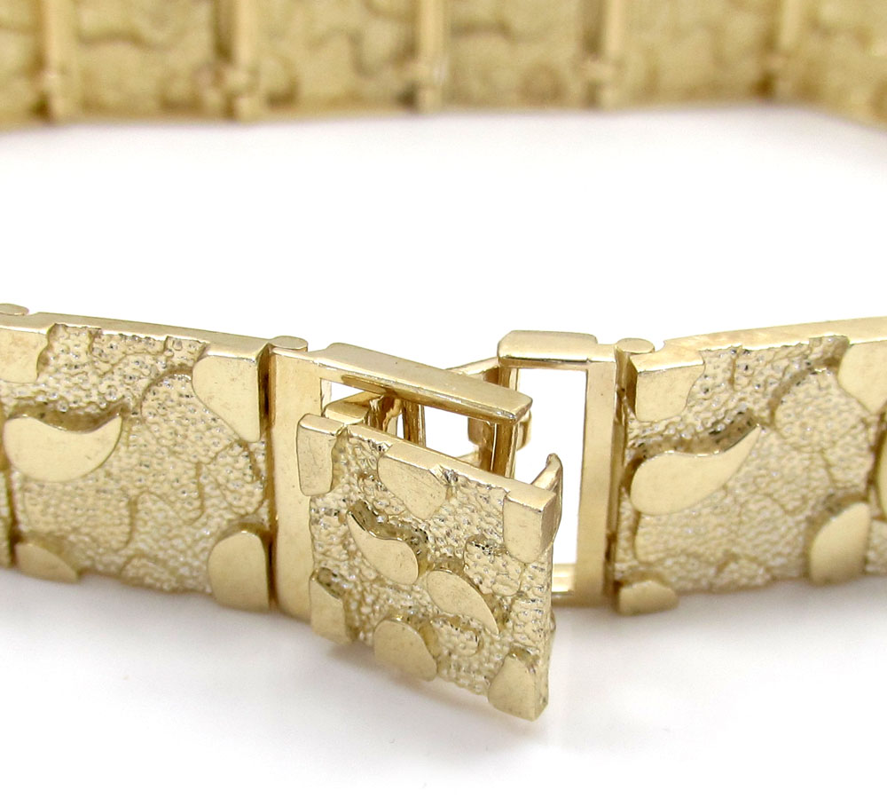 10k yellow gold solid nugget bracelet 8.50 inch 11mm
