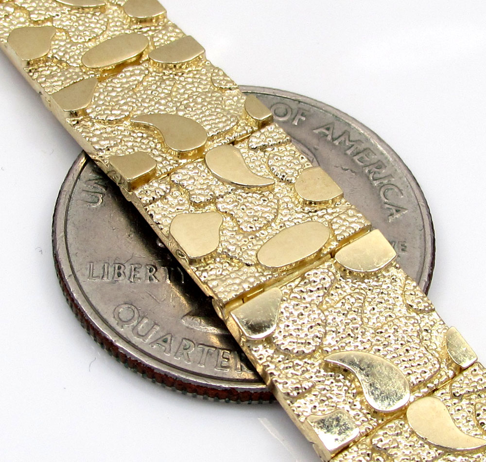 10k yellow gold solid nugget bracelet 8.50 inch 11mm