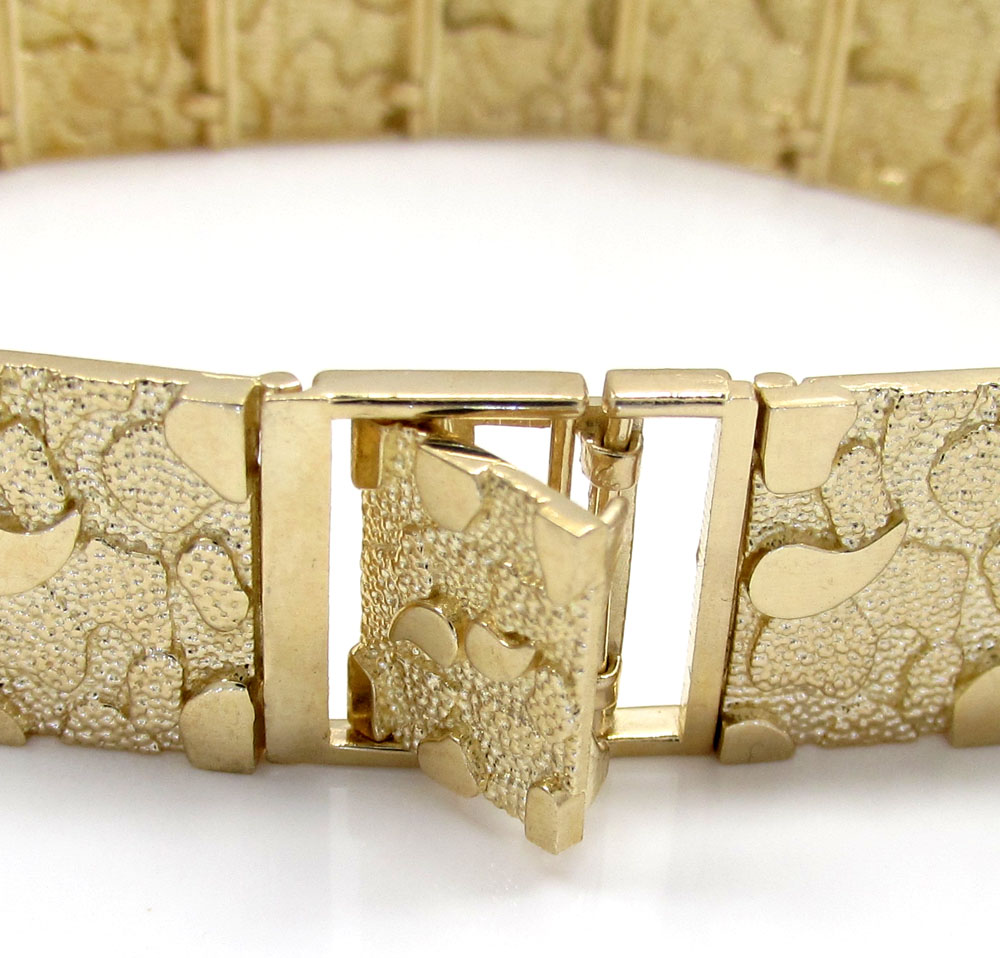 10k yellow gold solid large nugget bracelet 8.50 inch 