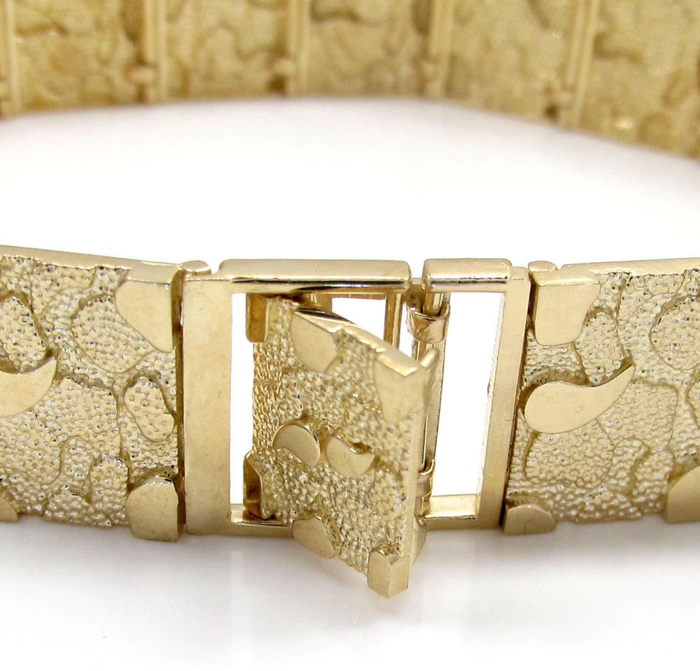 10k yellow gold solid large nugget bracelet 8.50 inch - Image 2