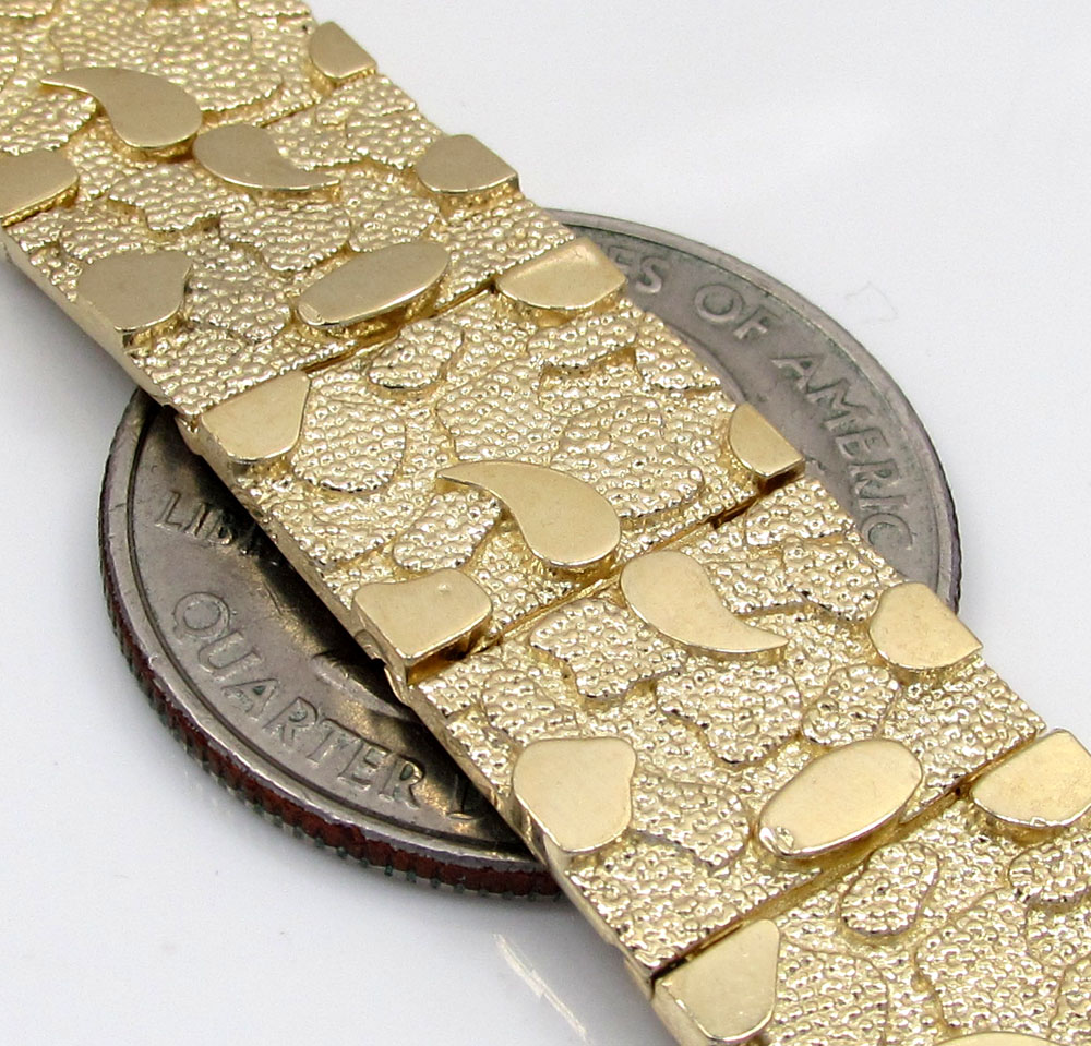 10k yellow gold solid large nugget bracelet 8.50 inch 