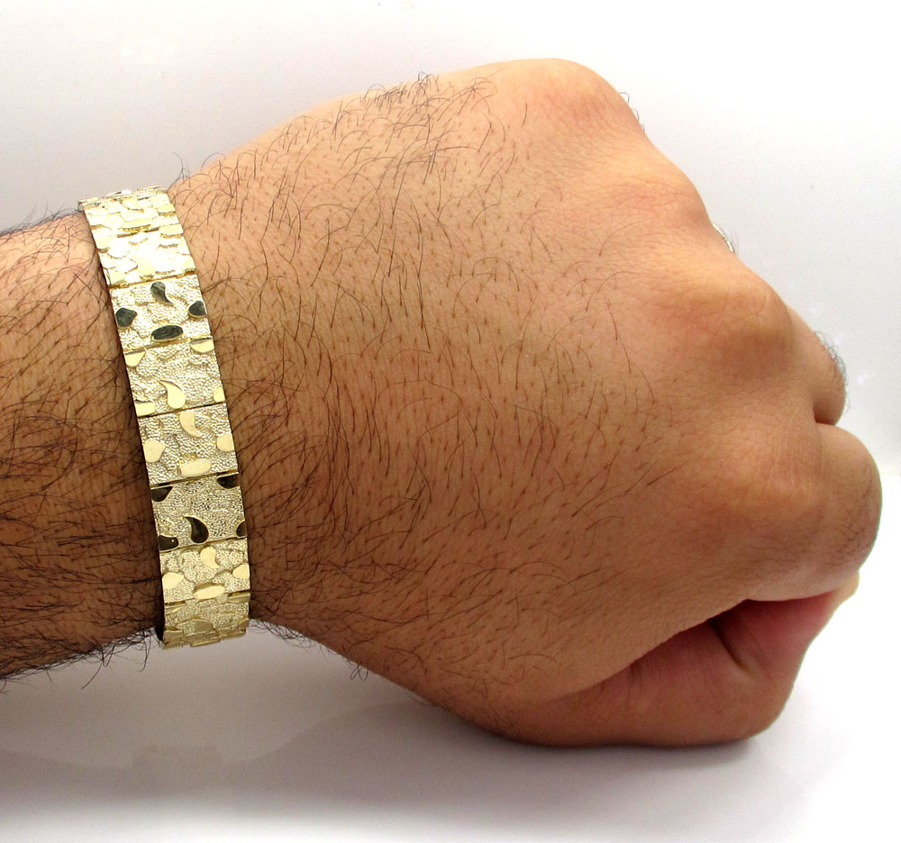10k yellow gold solid large nugget bracelet 8.50 inch - Image 4