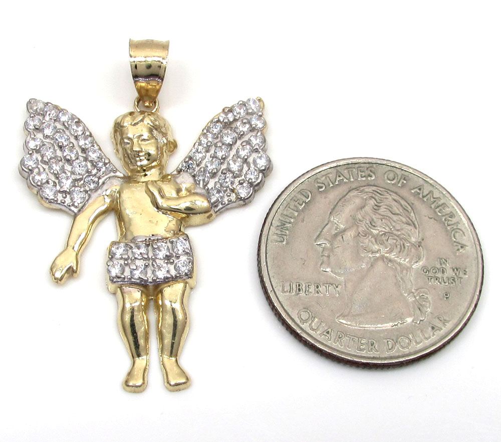 10k yellow gold medium cz baby cherub angel pendant 1.75ct