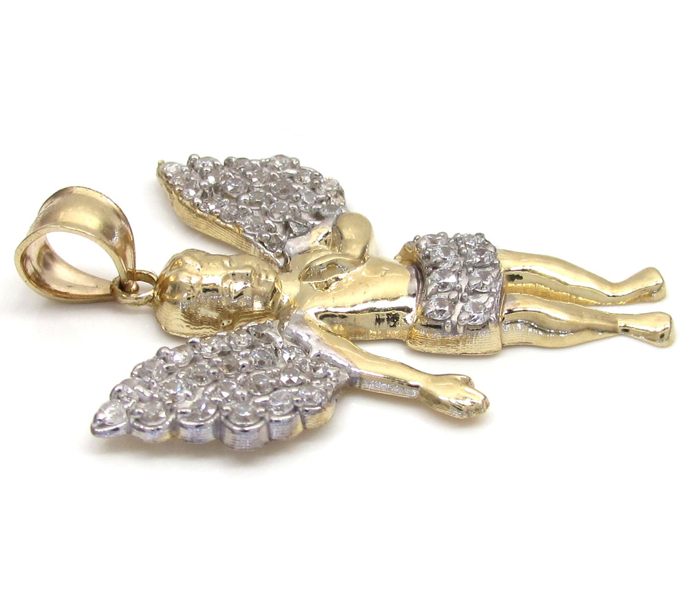 10k yellow gold medium cz baby cherub angel pendant 1.75ct