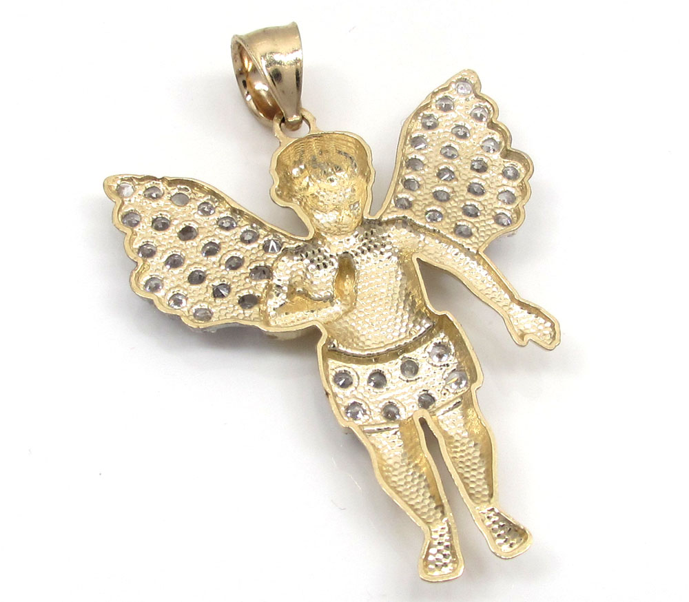 10k yellow gold medium cz baby cherub angel pendant 1.75ct - Image 4