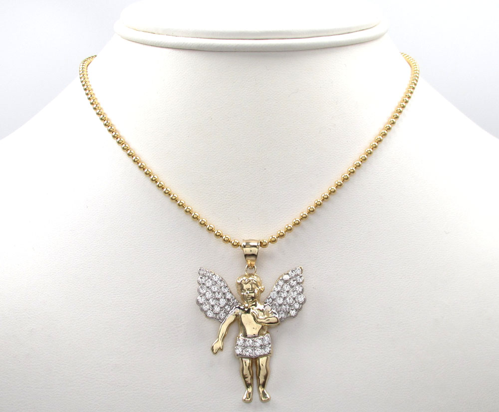 10k yellow gold medium cz baby cherub angel pendant 1.75ct