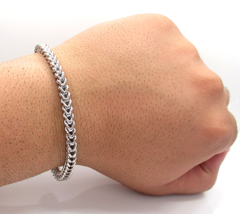 Real 10K White Gold Franco Diamond Cut Mens Bracelet 5mm 9.75