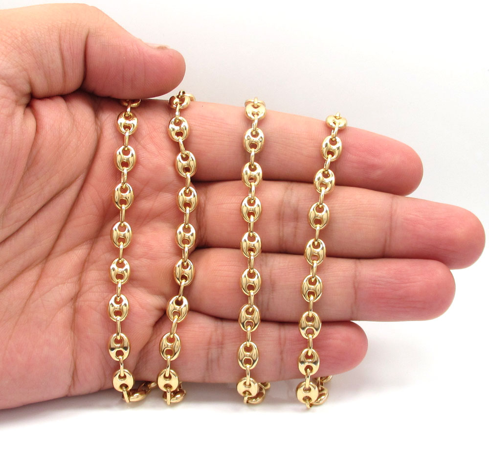 10k yellow gold puffed mini gucci hollow chain 16-30 inch 6.50mm - Image 5