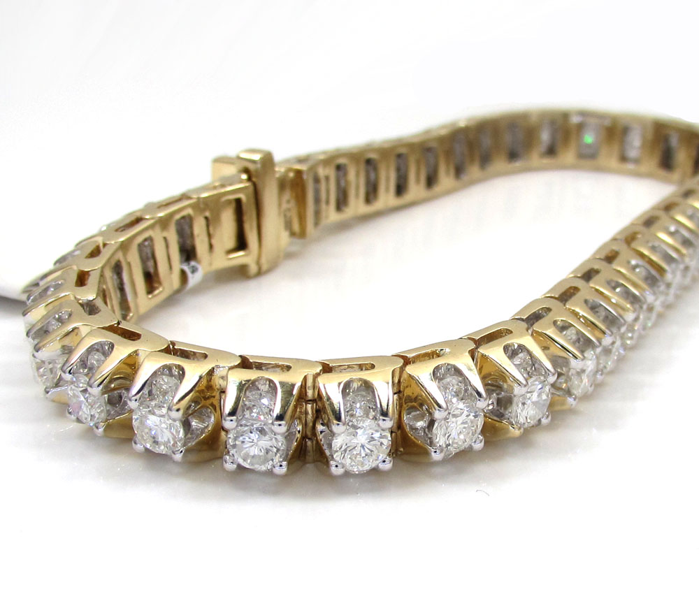 14k gold triple set diamond tennis bracelet 8 inch 11.97ct - Image 2