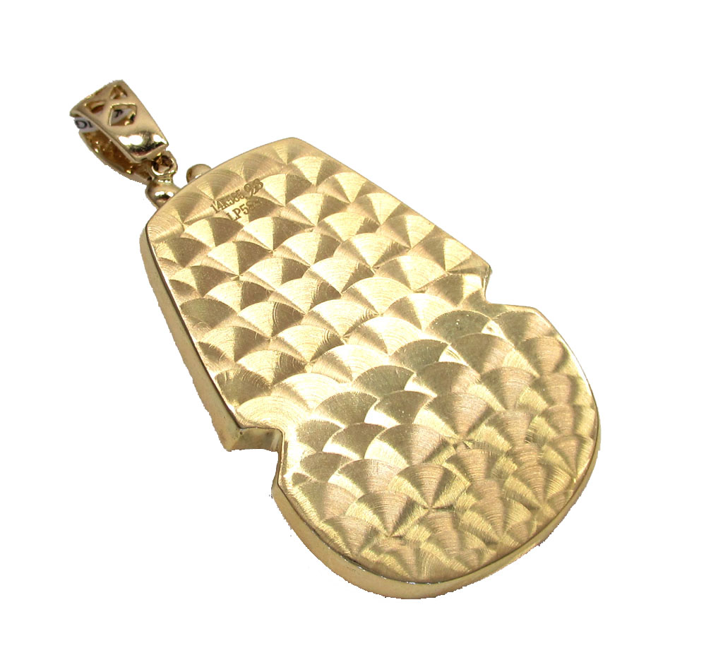 14k yellow gold blue enamel king tut pharaoh pendant 0.82ct