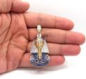 14k yellow gold blue enamel king tut pharaoh pendant 0.82ct
