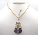 14k yellow gold blue enamel king tut pharaoh pendant 0.82ct