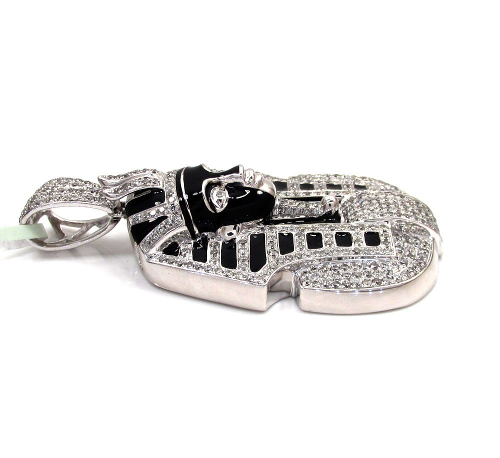 10k white gold black enamel king tut pharaoh pendant 2.54ct - Image 3