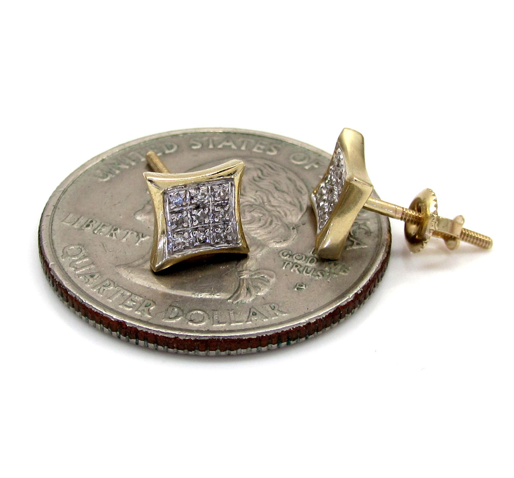 10k gold 3 row diamond kite earrings  0.07ct