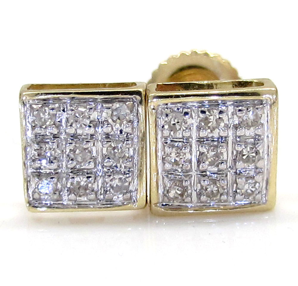 10k gold 3 row diamond earrings  0.07ct