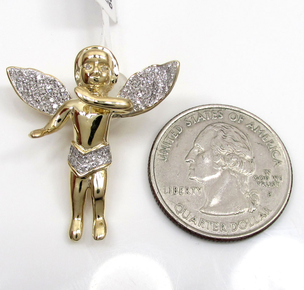 10k Solid Gold Baby Angel Diamond Pendant 0.45CT