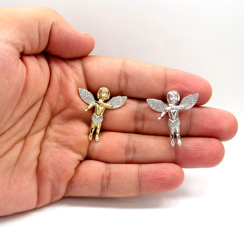 10k Solid Gold Baby Angel Diamond Pendant 0.45CT