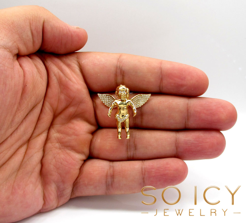 14k Solid Gold Baby Cherub Angel VS Pendant 0.40CT