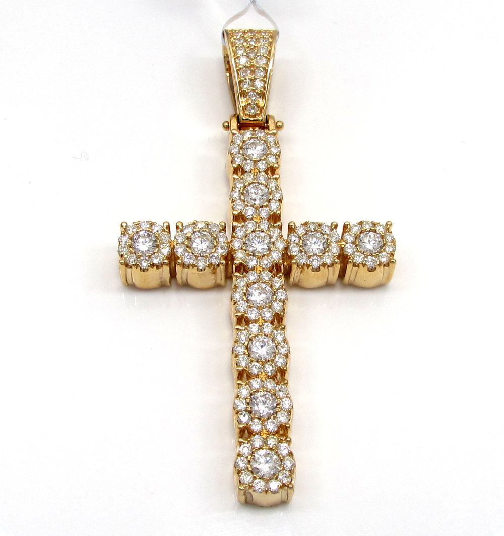 14k yellow gold cluster diamond cross 2.20ct 