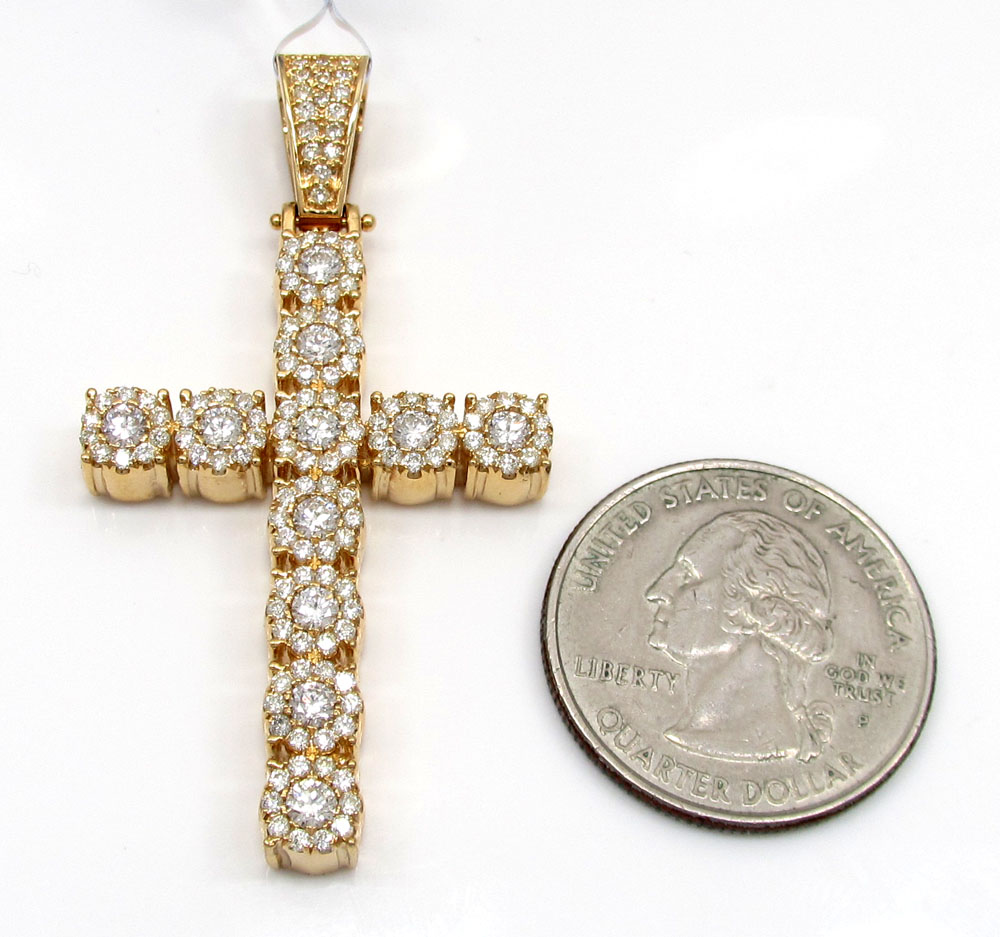 14k yellow gold cluster diamond cross 2.20ct 