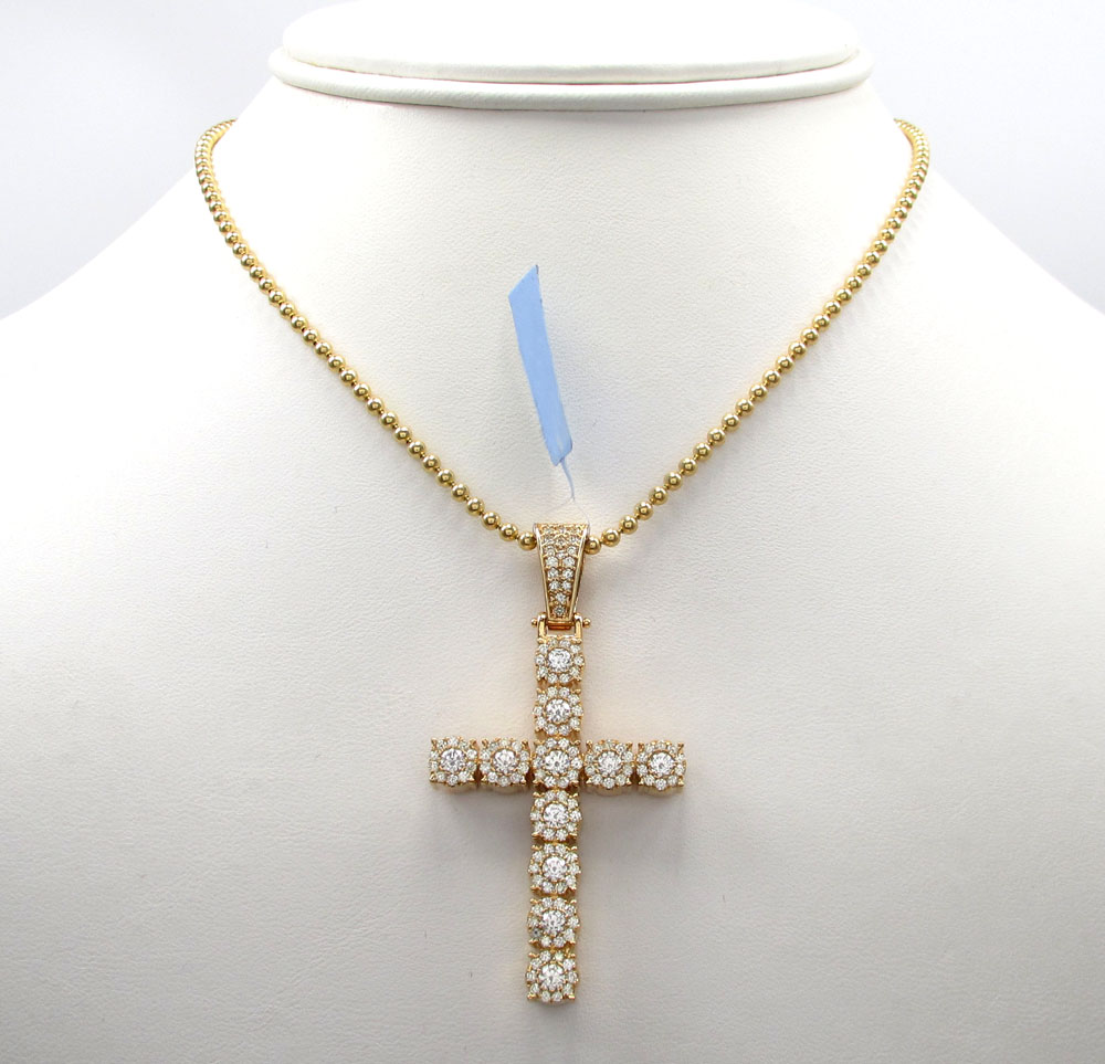 14k yellow gold cluster diamond cross 2.20ct 