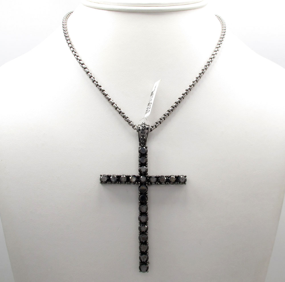 10k gold blacked out skinny diamond cross 11.89ct