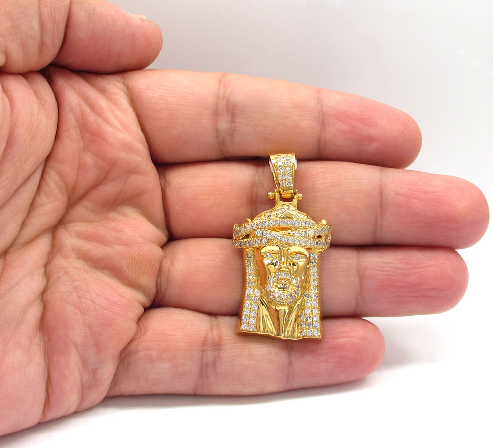 14k yellow gold jesus piece diamond pendant 2.50ct