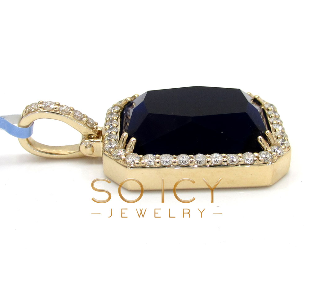 14k yellow gold blue sapphire diamond octagon pendant 0.76ct - Image 3