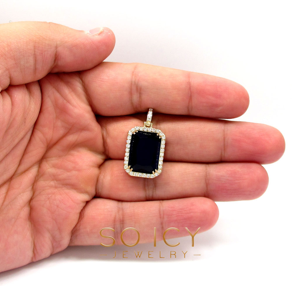 14k yellow gold blue sapphire diamond octagon pendant 0.76ct