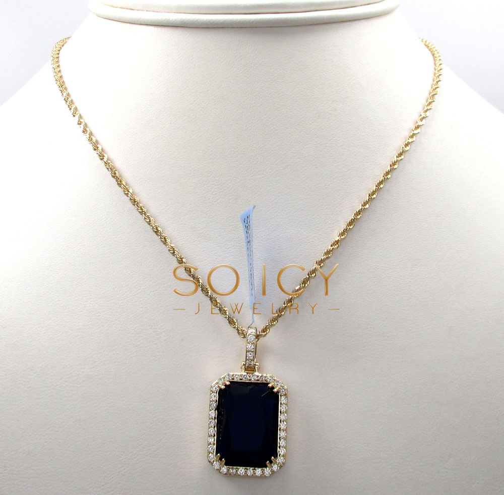 14k yellow gold blue sapphire diamond octagon pendant 0.76ct - Image 6