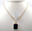 14k yellow gold blue sapphire diamond octagon pendant 0.76ct