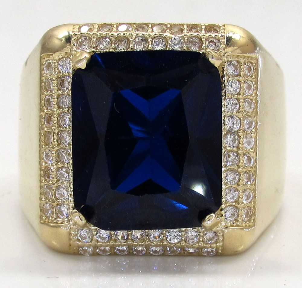 10k yellow gold blue sapphire gemstone ring 5.00ct