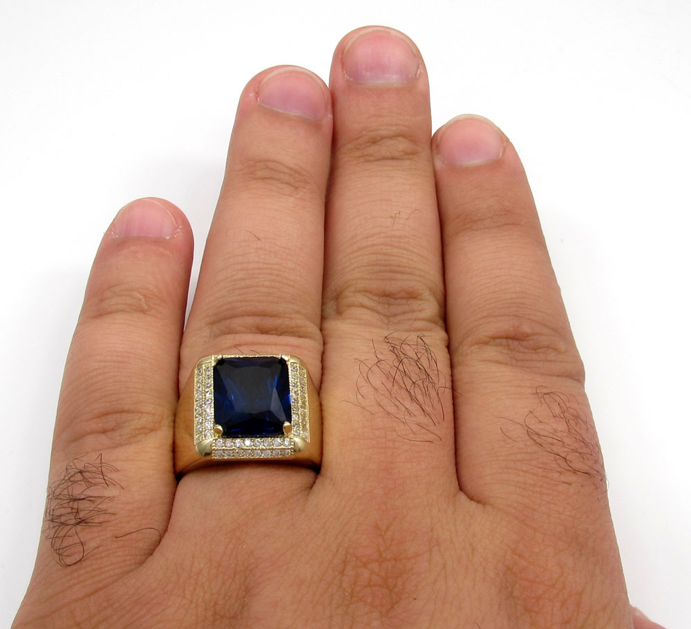 10k yellow gold blue sapphire gemstone ring 5.00ct - Image 5