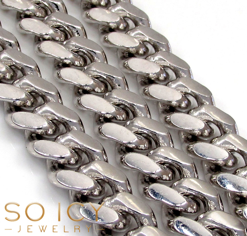 10k white gold solid thick miami chain 22-28 inch 7.8mm
