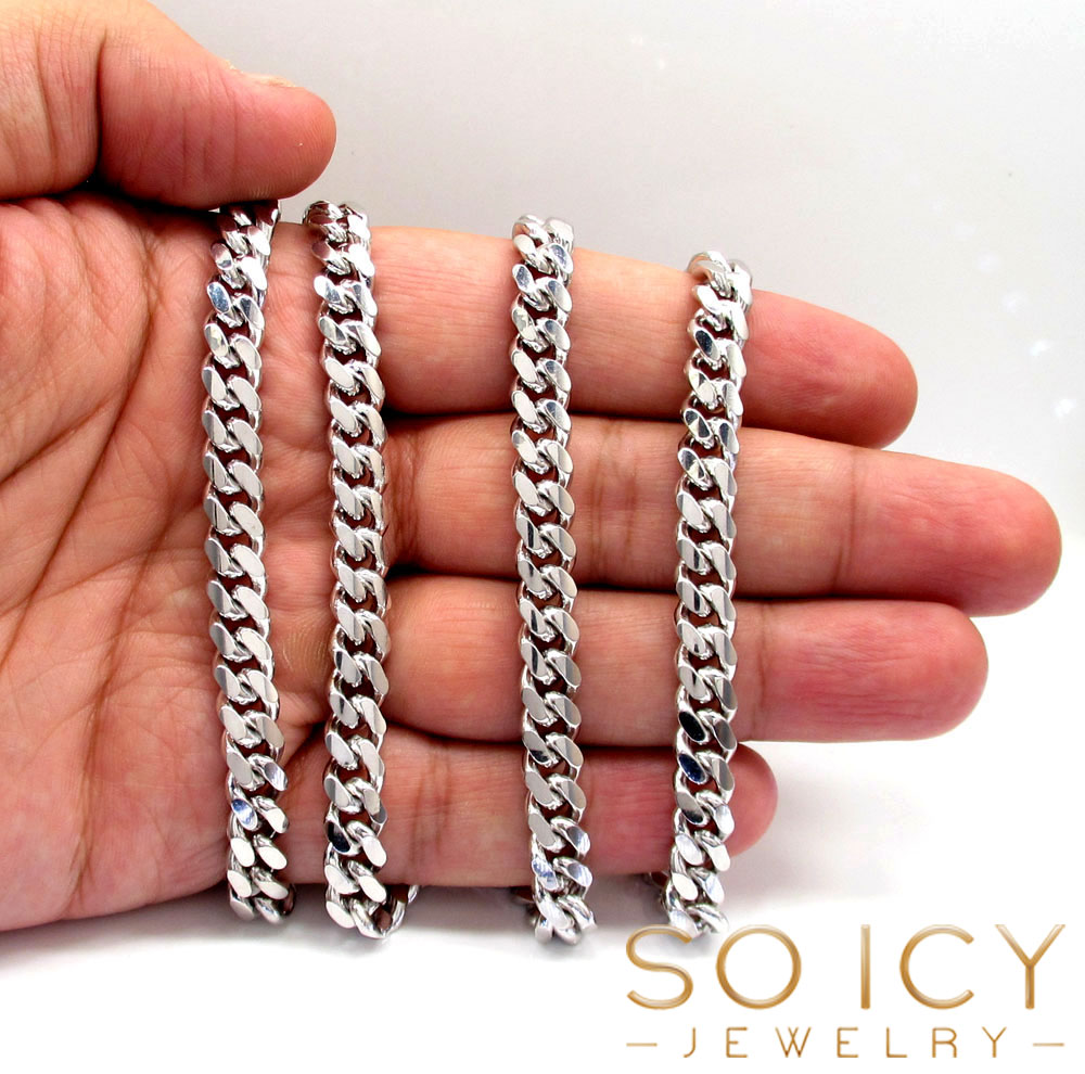 10k white gold solid thick miami chain 22-28 inch 7.8mm