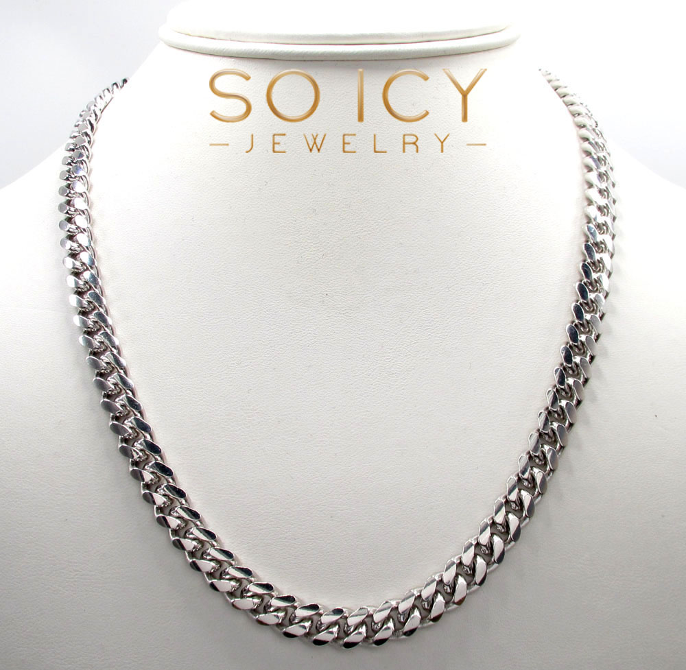 10k white gold solid thick miami chain 22-28 inch 7.8mm