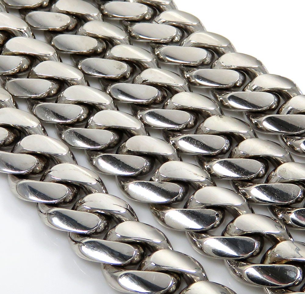 10k white gold solid large miami chain 16-26 inch 8.8mm