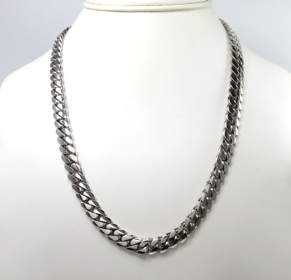 10k white gold solid large miami chain 16-26 inch 8.8mm