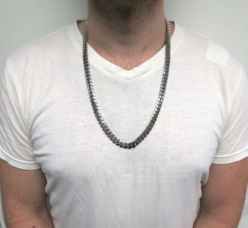 10k white gold solid large miami chain 16-26 inch 8.8mm