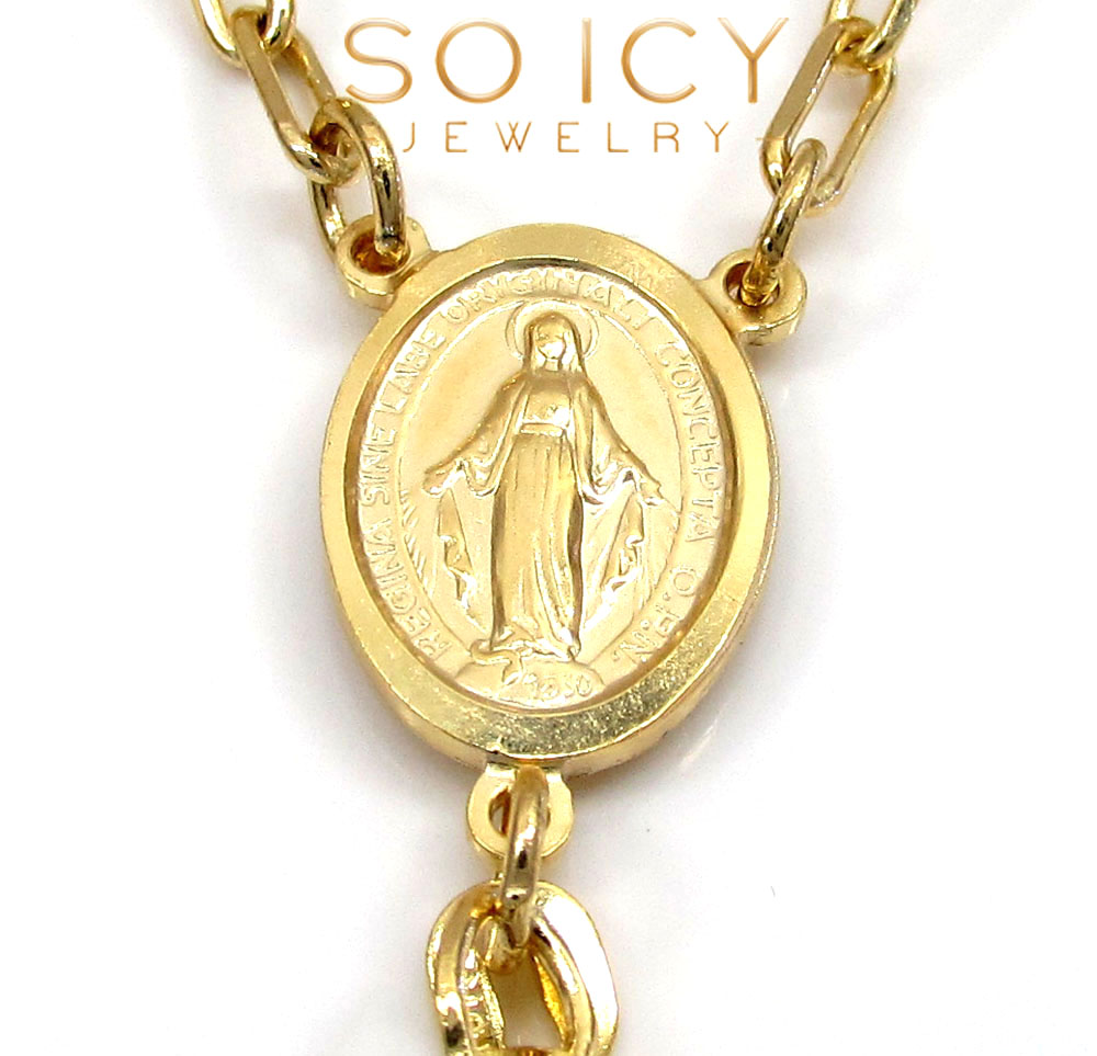 10k yellow gold disco ball bead large rosary chain 30 inch 8mm - Image 3