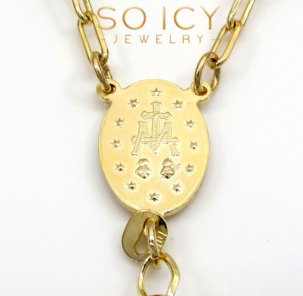 10k yellow gold disco ball bead large rosary chain 30 inch 8mm - Image 4