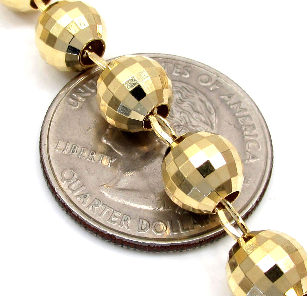 10k yellow gold disco ball bead large rosary chain 30 inch 8mm 