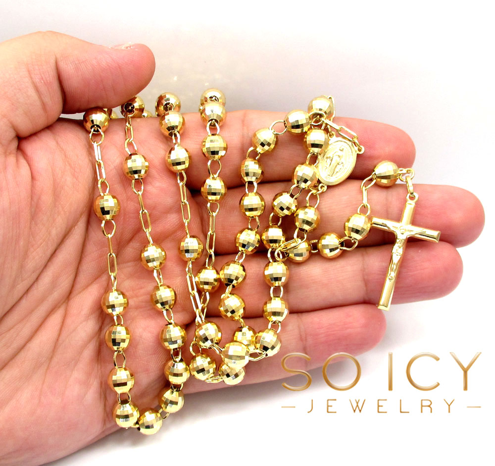10k yellow gold disco ball bead large rosary chain 30 inch 8mm - Image 6